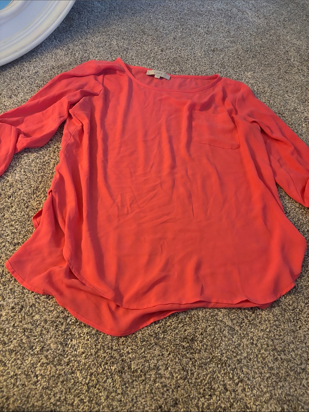 LOFT Coral-Red Long Sleeve Pullover Blouse with Pocket